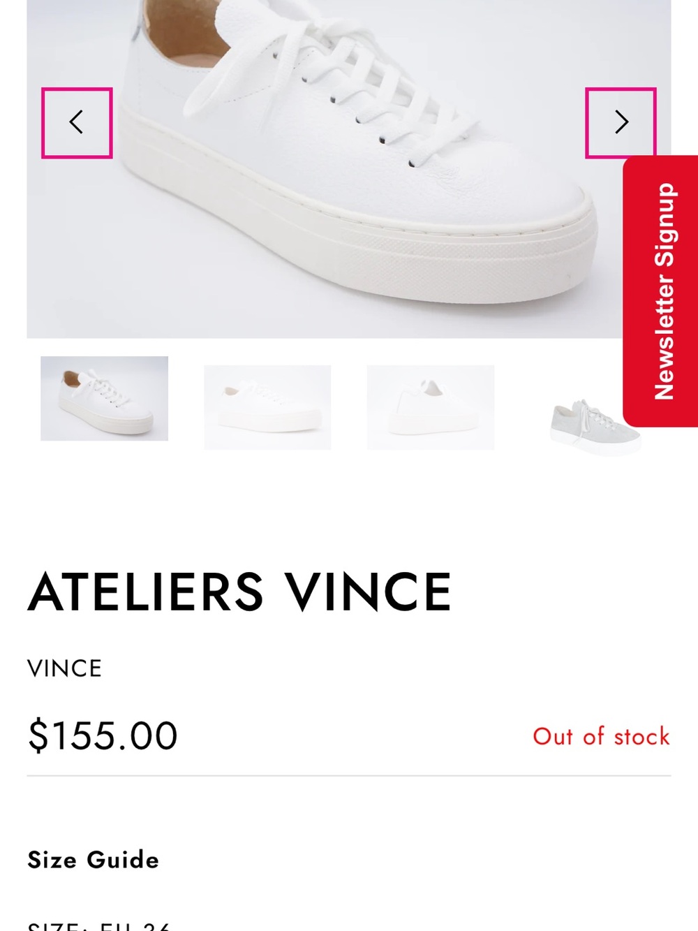 Ateliers Vince White Leather Low-Top Platform Sneaker worn 1x inside